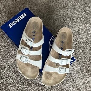 White 3 strap Birkenstock shoes